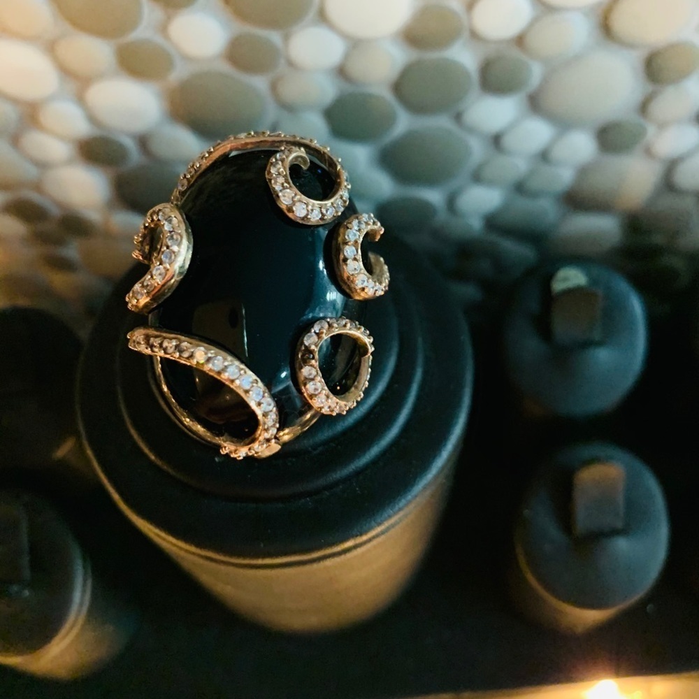 Sterling Silver GP ring with black stone size 6.5